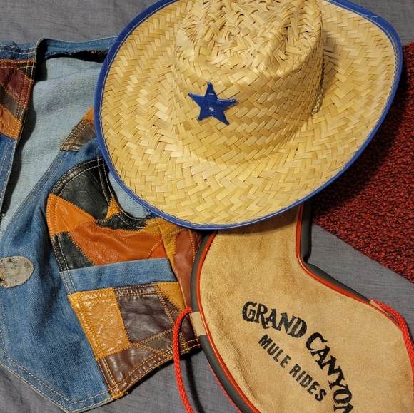 American Vintage Other - Cowboy Hat Cowgirl Hat Blue Lone State Star Big Kid Size Real Straw Sun Costume
